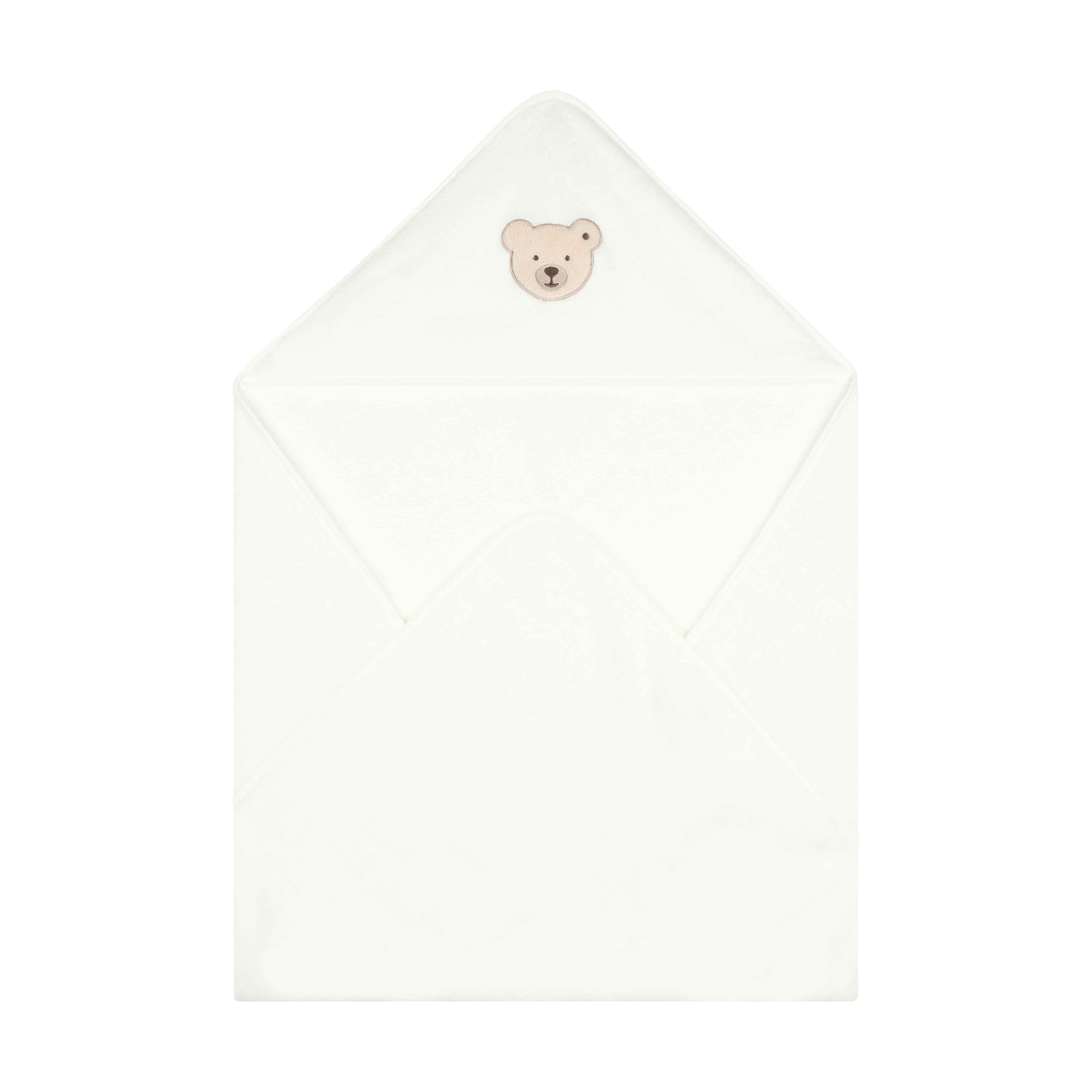 LALALO Steiff Badetuch mit Kapuze, Kapuzenhandtuch Bestickt mit Name für Baby & Kinder, Frottee Badehandtuch/Babybadetuch 100x100 cm (Weiß/Beige)