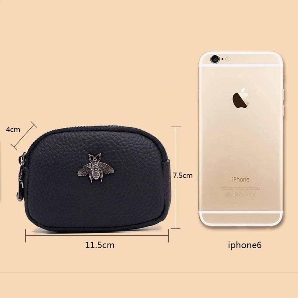 Monedero de Cuero Genuino para Mujer - Doble Cremallera Bolsa de Cambio Abeja Portatarjetas (Verde)