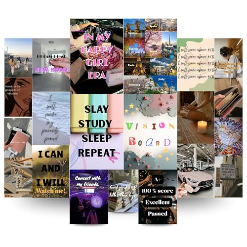 Image of Vision Board 2026 Aesthetic Poster Kit | Set of 21 Motivational & Study Quotes Posters | 300 GSM Premium Prints + Wall-Friendly Tape | Girl Room Decor, Study Wall Art, Self-Growth Aesthetic
