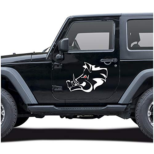 Sanglier autocollant feuille décoration pour voiture accessoires sanglier tête motif sanglier chasseurs forestiers autocollant voiture (blanc, grand jeu...