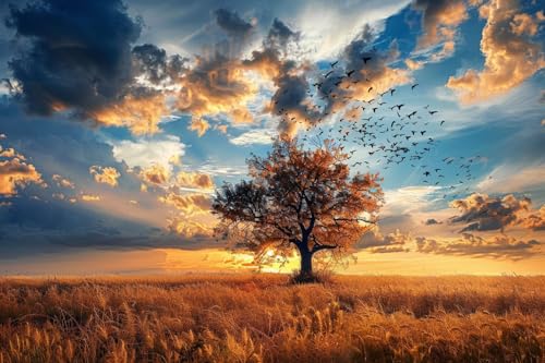 Image of Moohue DIY Counted Stamped Cross Stitch Kits for Adults 14 Count Cross Stitch Patterns Trees Printed Cross Stitch Kits for Adults (Beautiful Tree)