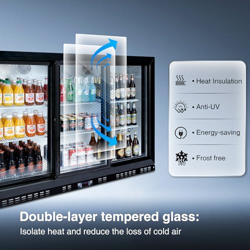 Image of Favfurish 53 inch Beverage Refrigerator With Glass Door,480 Cans Beverage Cooler Fridge W / 6 Shelves,11.3 Cu.Ft Commercial Refrigerators,Led Lighting,for Beer Wine And Drink,3 Sliding Doors,Black