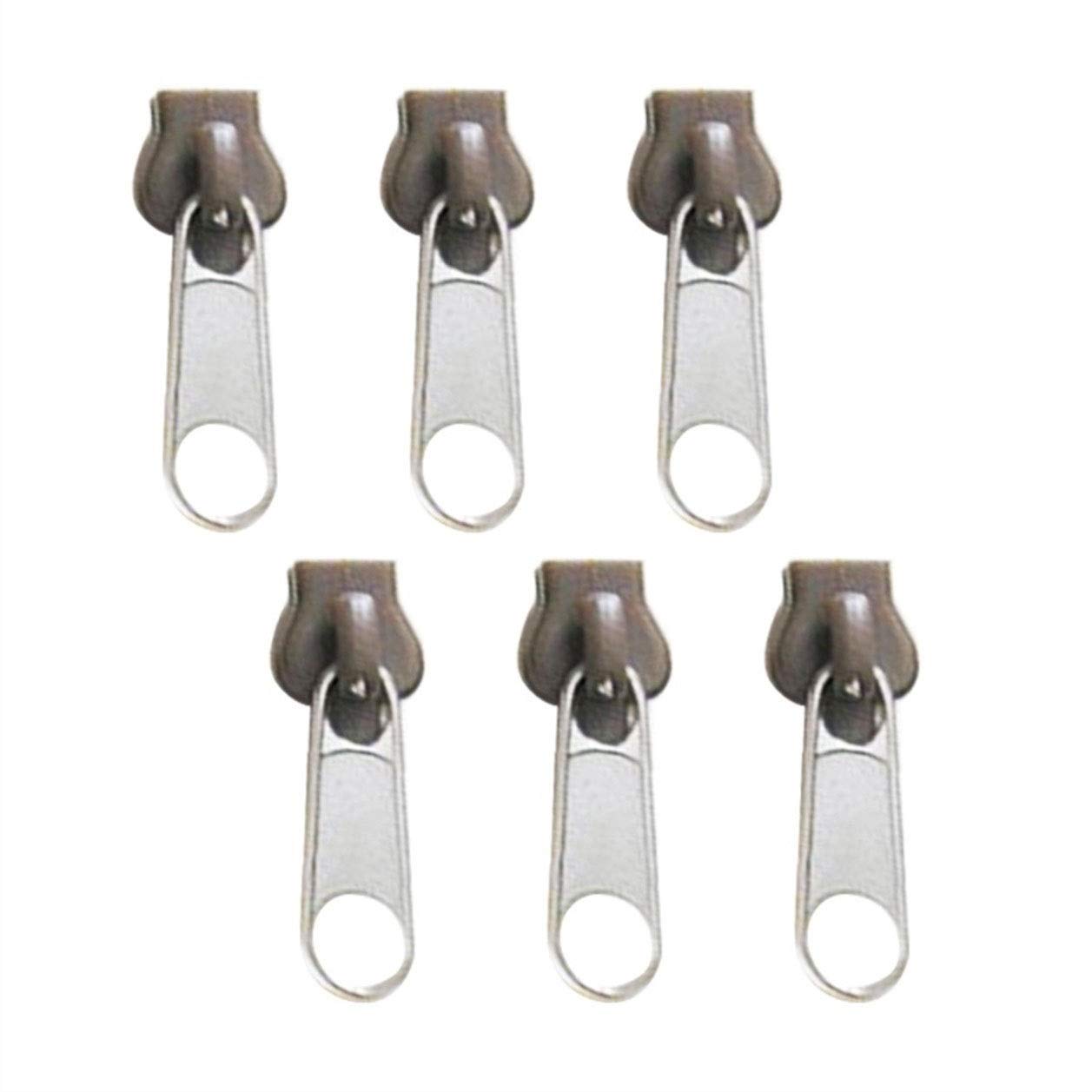 Plastic Zipper 12/6Pcs 3 Sizes Universal Instant Fix Repair Kit, Slider Teeth Zippers Sewing Clothes, Replacement Zip, for(Coffee 6pcs OPP)