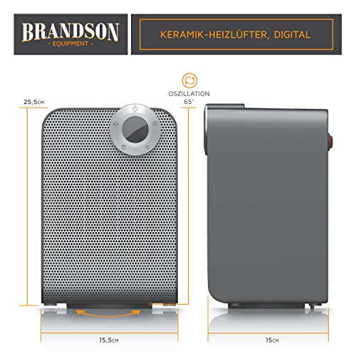 BRANDSON - Keramische ventilatorkachel, voor de badkamer, energiebesparend, stil, snelverwarming met oscillatiefunctie… - Image 3
