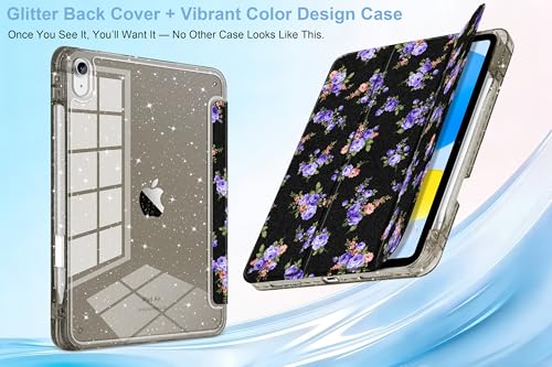 MEEgoodo for iPad Air 11 inch Case M4 2026/M3 2025/M2 2024, Case for iPad Air 5th/4th Gen 2022/2020, Glitter Tablet Cover with Clear Acrylic+Pencil Holder+Auto Wake/Sleep,Blue Rose by MEEgoodo - Image 8