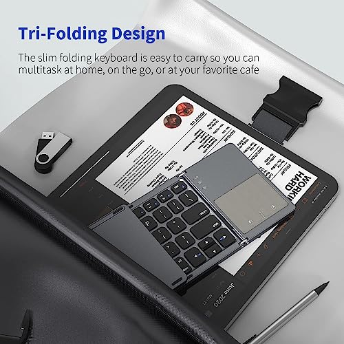 Image of 1Goal Foldable Bluetooth Keyboard with Number pad, Mini Bluetooth Keyboard for Mobile /Tablet /Laptop, Wireless Rechargeable Keyboard Compatible with Pad /Mac /Surface Pro /Galaxy Tab(Grey)