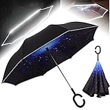 NEWBRELLAs Unique Inverted Vehicle Reflective Safety Car Umbrella - Star Sky