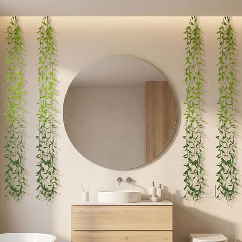 Image of Dekorly 75CM Artificial RainFlow Ivy Hanging Vines (Pack of 4) | Lush Green Cascading Creeper for Home & Balcony Decor (4, Dark Green Tail Vines)