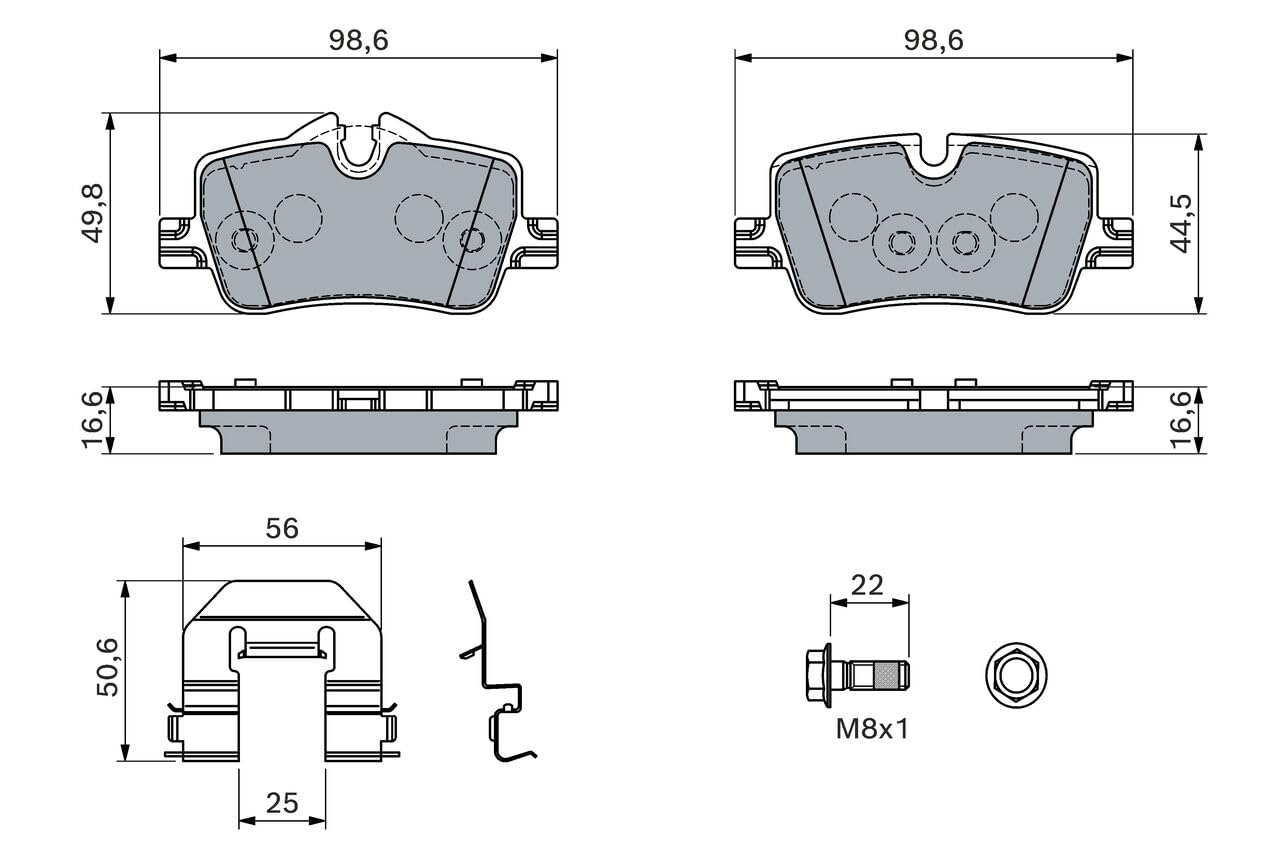 Bosch BP2844 Pastillas de freno - Eje trasero - certificación ECE-R90 - 1 juego de 4 pastillas