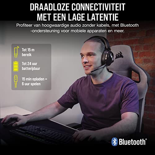 Corsair HS55 WIRELESS CORE Gaming-Headset - 2,4 Ghz Draadloos, Bluetooth bereik tot 15 meter, Lichtgewicht Constructie, Tempest 3D AudioTech Ondersteuning op PS5, Omnidirectionele Microfoon - Zwart - Afbeelding 3