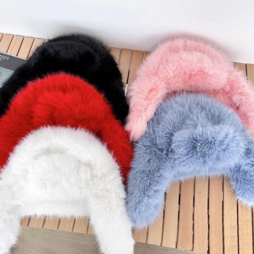 Bsyloo Luxurious Faux Mink Fur Ladies Trapper Hat,Pure Color Simplistic Women’S Winter Hat,Furry Ushanka Warm Hat Pink thumb #4