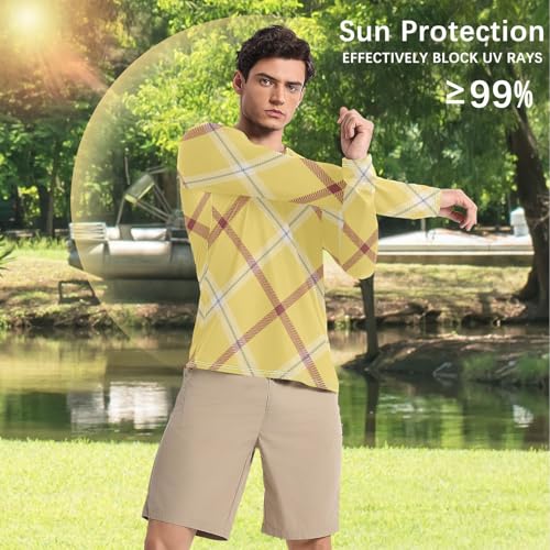 Argyle Plaid Yellow Men's Swim Shirts UPF 50+ Quick Drying Round Neck Mens Sun Protection Long Sleeve Outdoors4