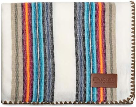 QISU Alpaca Wool Blanket Throw | Large, Beautiful, Warm, Variegated | 85 x 65 inches | Ultra-Soft, Hypoallergenic and Breathable | Non-Itchy or Scratchy Fabric (White Blue Variegated)