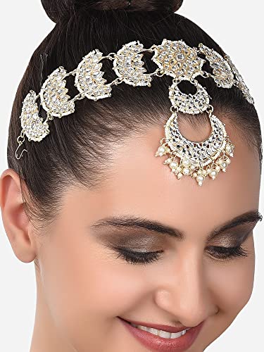Tone Kundan & Crescent Bridal Head Chain For Women