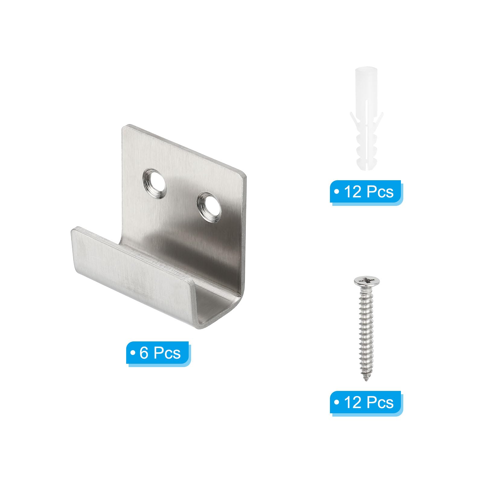 6-Set Stainless Steel Mirror Hanger Brackets - Tile Wall Mount Clips For Large Mirrors & Frames