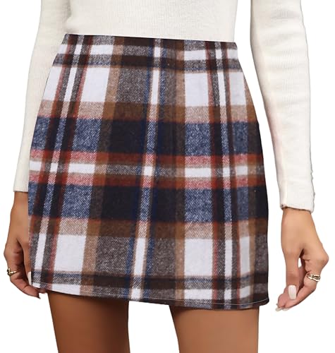 Women's Wool Plaid Flannel Mini Skirt High Waisted Pencil Bodycon...