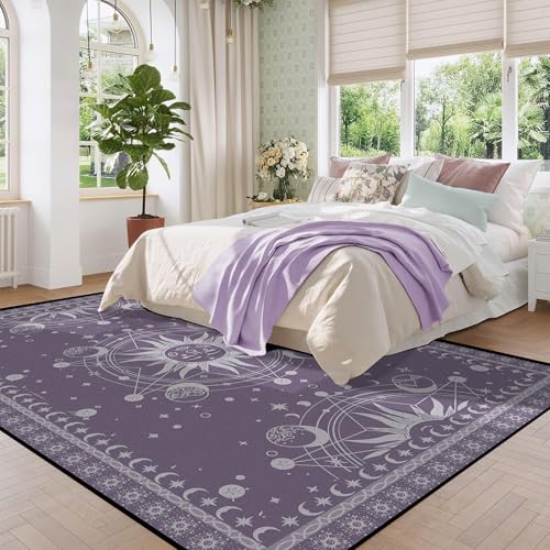 6' x 9' Sun and Moon Rug Boho Celestial Area Rugs for Bedroom Dorm Living Room Bohemian Occult Crescent Solar Stars Floor Mat Pad Doormat Carpet,180 X 275cm,Rum - Image 6