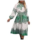 UOFOCO Womens Casual Dresses Animal Print Chiffon Sexy Long Sleeve Winter Pleated Smocked Crewneck M