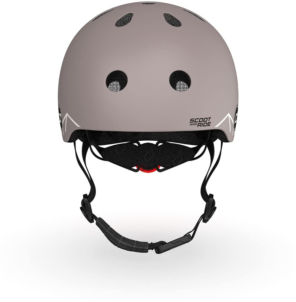 Scoot and Ride XXS Graphics Helm aus PVC-freiem Kunststoff mit LED-Licht an der Rückseite in der Farbe Brown Lines, Größen verstellbar: 45cm -51cm, 96563