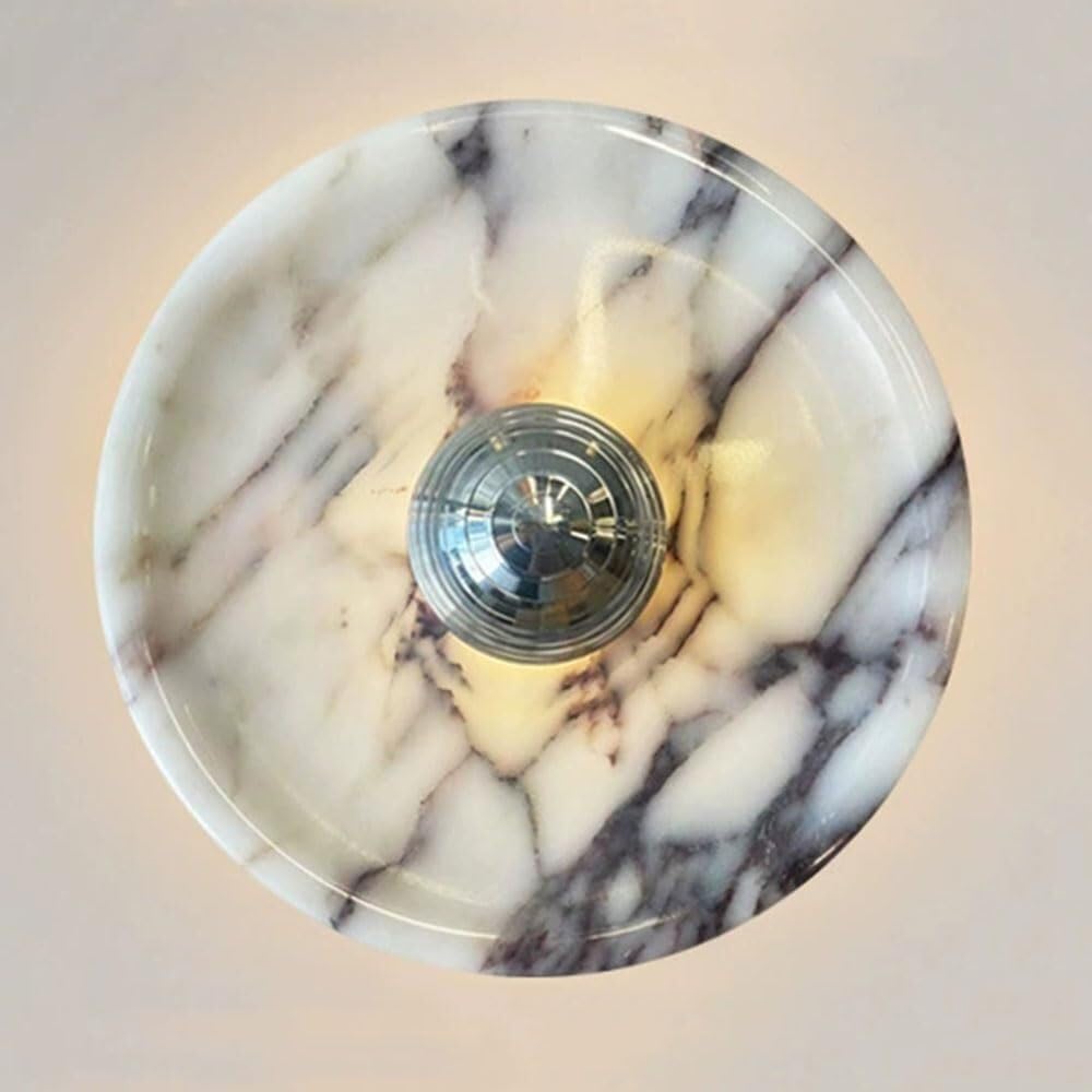 KXEcoLife Wall lights for bedroom Sconce LED Lamp Round Marble with Brass Accents Hardwired Ambient Lighting Fixture Bedroom Living Room Hallway Bedside Decor(Silver 30cm