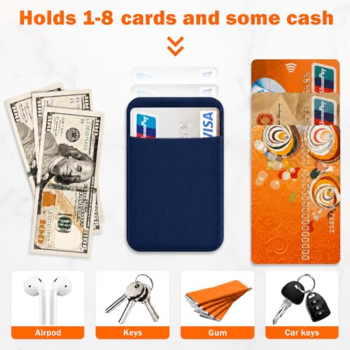 Image of Mizi (2 Pack Adhesive Phone Stretchy Wallet, Card Holder for Back of Phone Stick on Phone Cases for iPhone /Android /Samsung Galaxy - Navy Blue
