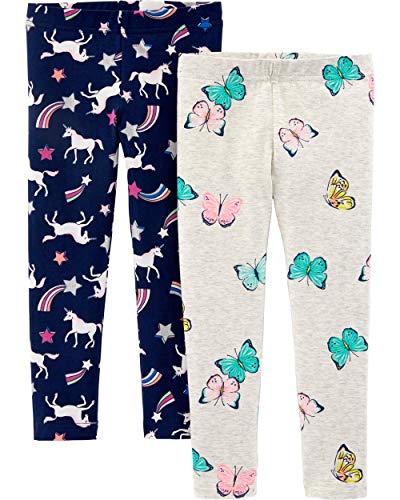 Carter's Girls' Little 2-Pack Leggings, Butterfly/Unicorn, 3T