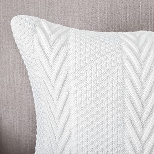 Mandioo Cotton Knitted Decorative Throw Pillow Covers Soft Cozy Outdoor Cushion Cases Luxury Modern Pillowcases For Couch Sofa Bed 20X20 Inches White #TOP2