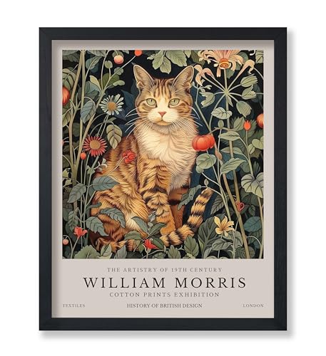 Monem Art William Morris - Birds and Flowers Print - Textile Pattern Art - Botanical Design - Exhibition Art - Animal Motif - Floral Theme - Bedroom Decoration - 8x10 Beige Framed