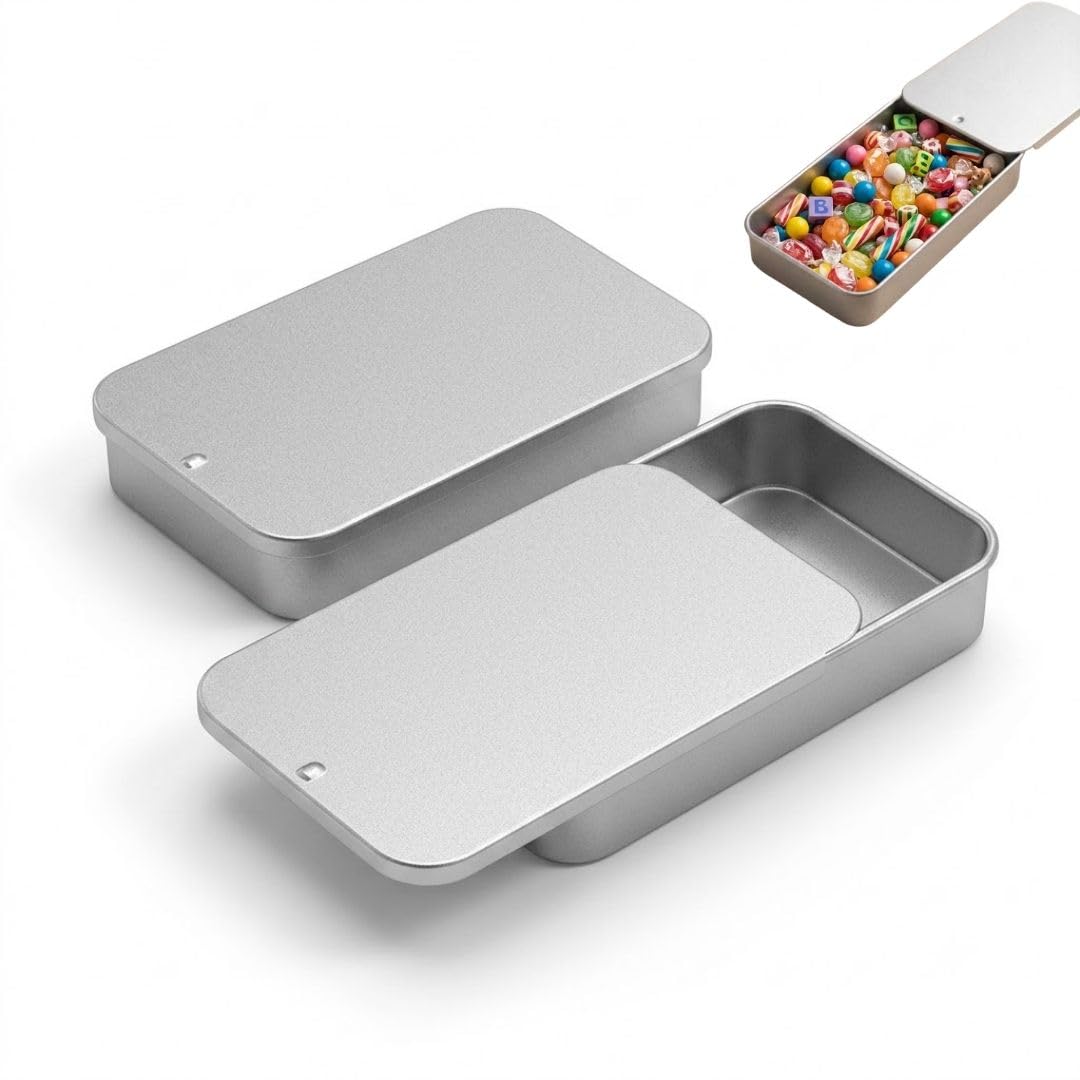 Small Tin Box with Sliding Lid - Mini Rectangular Small Storage Box 92x62x20mm (3.6"x2.4"x0.8") for Jewelry, Candles & Office Supplies | Slim Drawer Style Metal Container(Pack of 2)-image-26