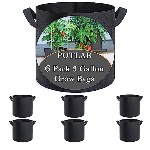 POTLAB Pflanzsack 11L Stofftopf 11L mit Tragegriff - 6 Stück Wiederverwendbare Pflanzensäcke für Kartoffeln Tomaten Erdbeeren Atmungsaktiv & Drainage Grow Bag Pflanztaschen für Draußen.