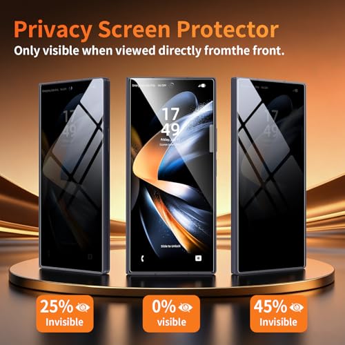 Image of 2 Pack for Samsung Galaxy Z Fold 7 Front Privacy Screen Protector, 9H+ Hardness Tempered Glass Full Edge Coverage, Military-Grade Shatter Protection, HD Clear & Sensitive Touch, Easy Installation