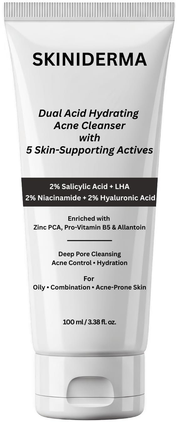 Dual Acid Hydrating Acne Cleanser | 2% Salicylic Acid + LHA, 2% Niacinamide, 2% Hyaluronic Acid with Pro-Vitamin B5, Allantoin, Zinc PCA | Reduce Acne, Oil Control, Blackhead Removal & Pore Cleansing | For Oily/Combination & Acne-Prone Skin | Sulfate-Free Formula for Gentle Exfoliation | Cleanser for Women & Men | 100 ml-image-25