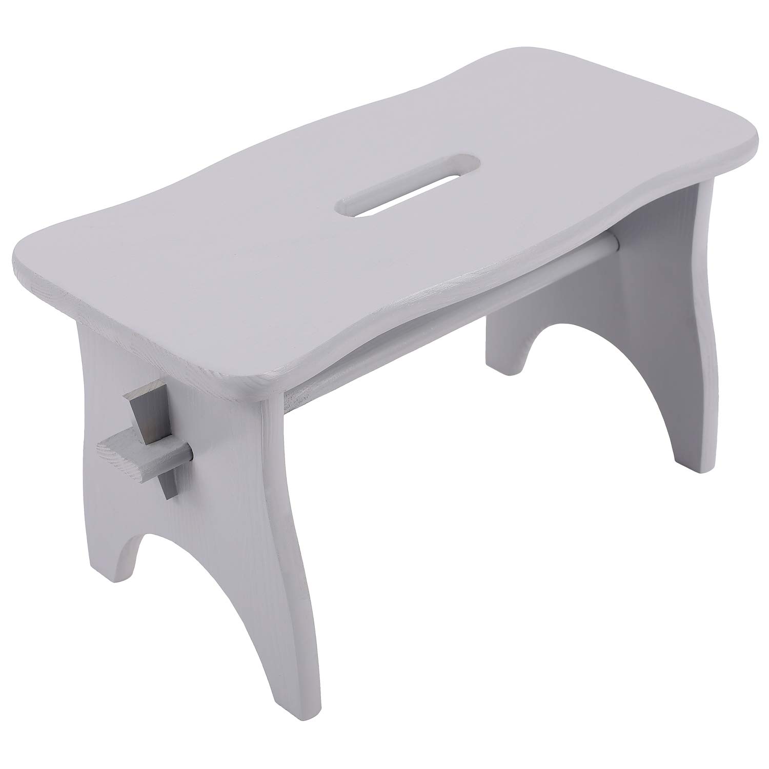 Creative DECO Taburete Gris Madera Bajo Banco | 38 x 19 x 21 cm | Pequeña Silla Reposapiés Banqueta Asiento Escalera de Cocina Baño para Niños y Adultos | Madera de Pino para Decorar y Decoupage