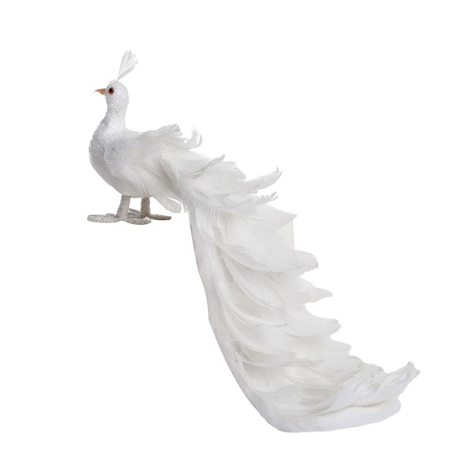 Sanvatsar White Peacock Decorative Figurine with Glitter and Feather Tail | Long Flowing Tail, Glitter Finish, Real Feathers, Home Decor, Festive Display-picture-29