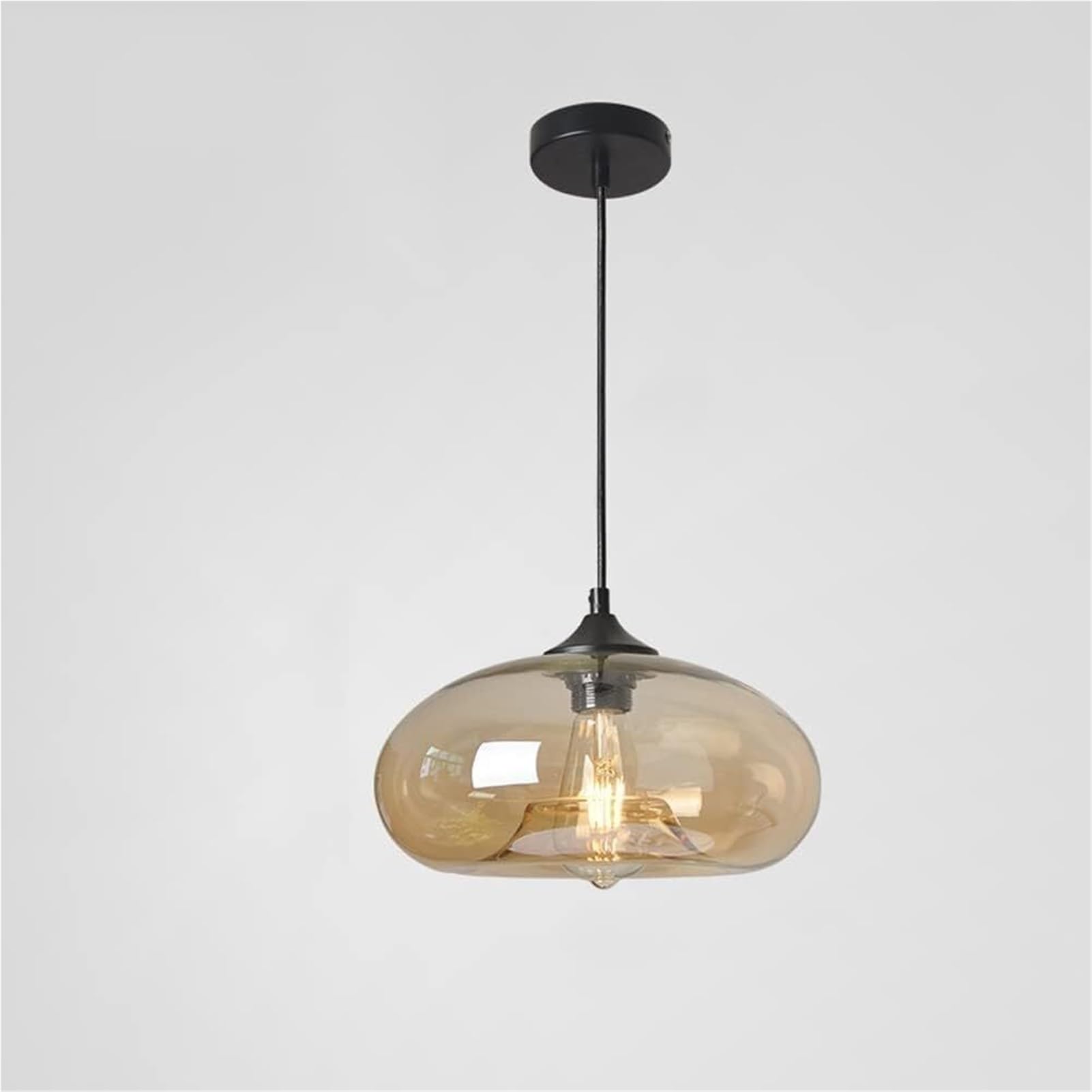 HUAYUSEDF Elliptical Clear Glass Pendant Lamp Chandelier Hanging Lighting Ceiling Fixture for Kitchen Island Sitting Room Study(Amber)