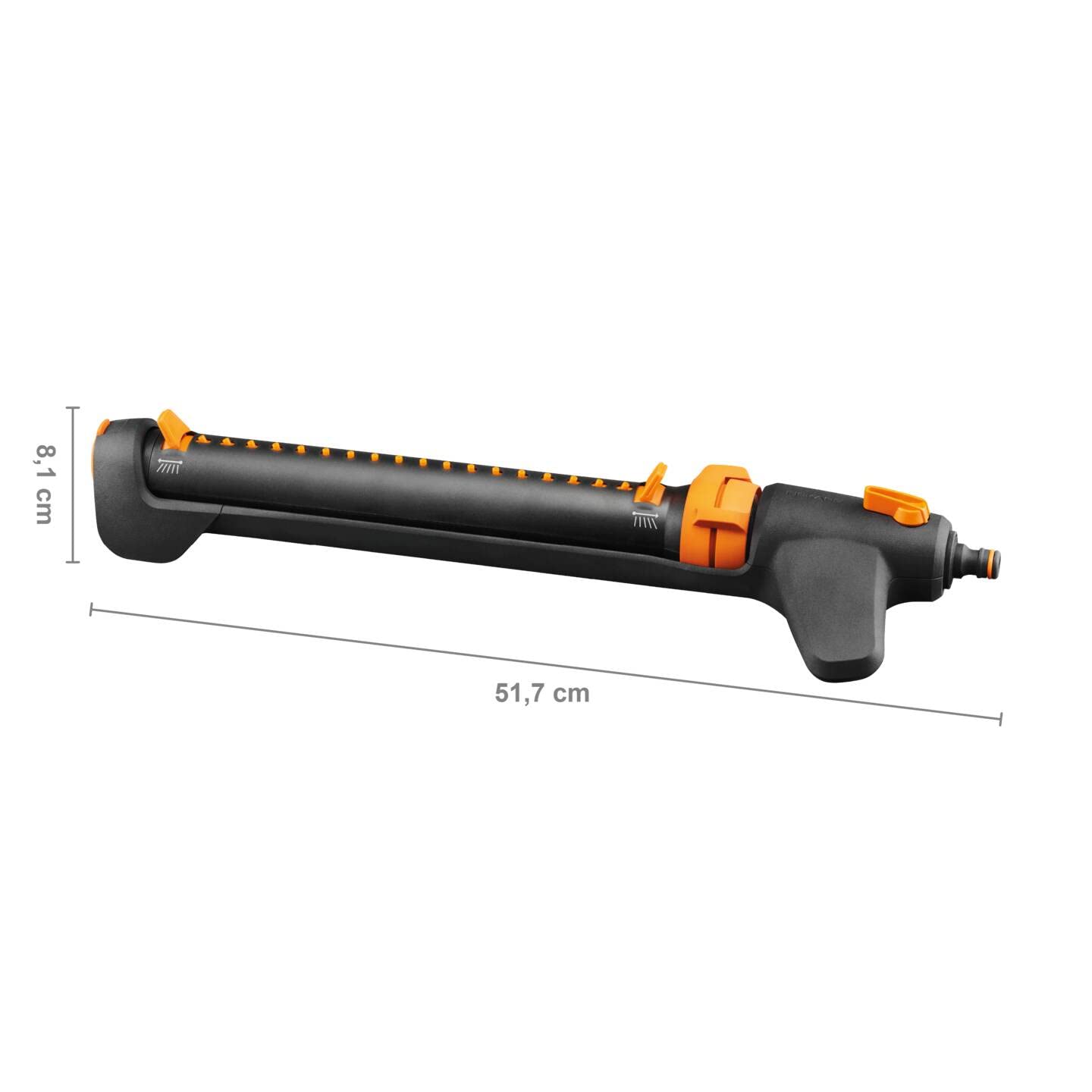 Fiskars Irrigatore Oscillante, con Valvola On/off, Misura Universale | Portata Fino a 17 x 21 m, Nero/Arancione, On/off, 1027028
