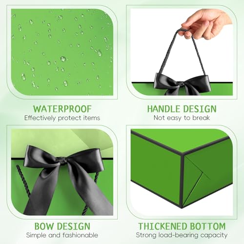 Image of JMANNI Gift Bags with Handles, 13 inch Medium Gift Bag for Presents, 1 Pcs Bags with 2 Tissue Paper and 1 Cards for Graduation Baby Shower Wedding Fathers Day Mother's Day Birthday Party (Green-Black)