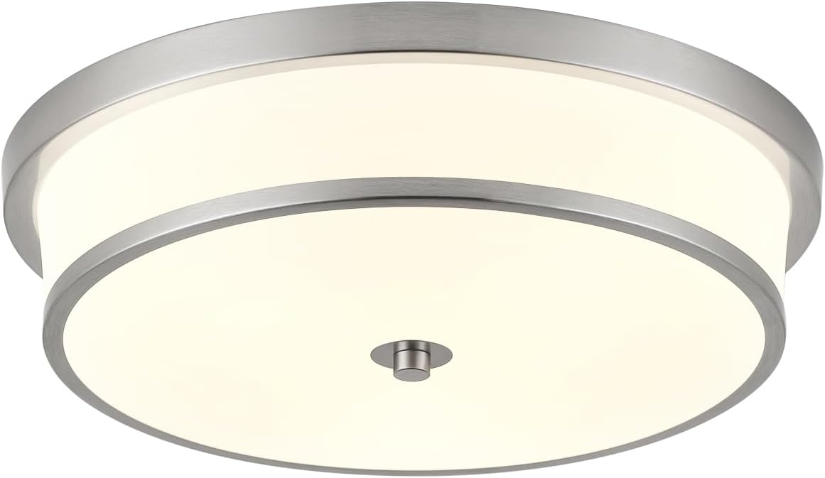 16 inch Flush Mount Ceiling Light, 3-Light Close to Ceiling Light Fixtures with Brushed Nickel Finish for Livingroom Bedroom Kitchen Diningroom 16 Inch Brushed Nickel
