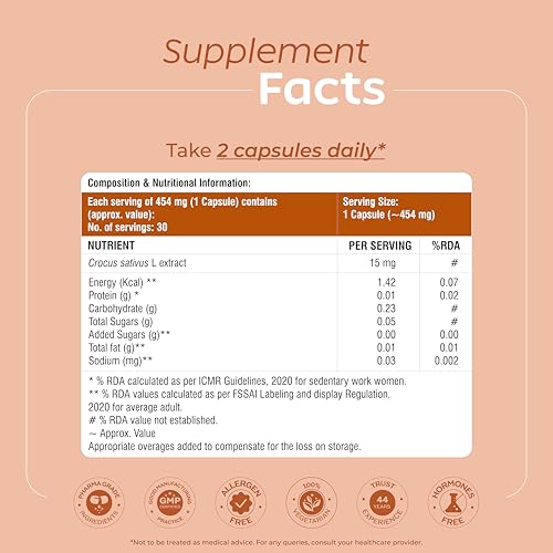 Image of Arth Premium Kesar Saffron Beauty Capsules | Skin Glow, Radiance & Mood Support | Beauty & Wellness Supplement | 30 Veg Capsules