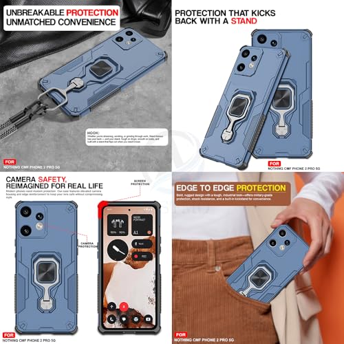 Image of AESTMO Armor Back Cover for Nothing CMF Phone 2 Pro 5G | Ring Holder & Kickstand & Camera Protection in-Built | 360 Degree Protection Back Case Cover (Blue)