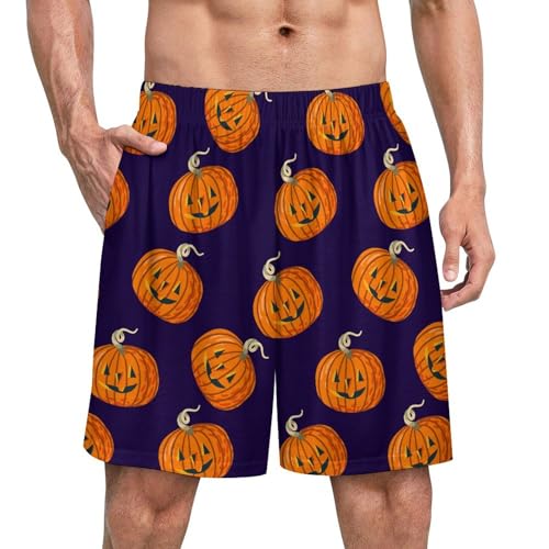 Halloween Pumpkins on PurpleMen's Casual Shorts with Pockets, Light And Soft