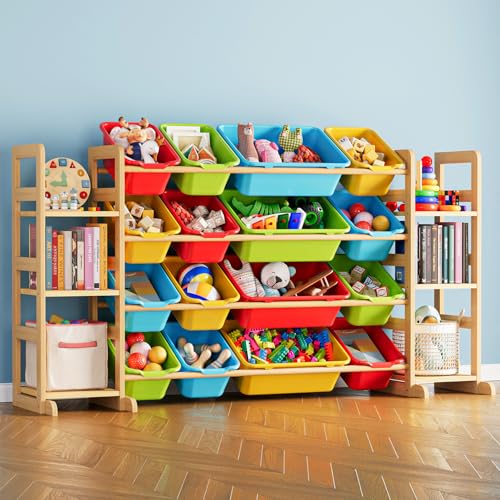 Image of SpaceAid Toy Storage Organizer with 6 Shelves and 16 Bins, Toy Organizers Storage Bookshelf, Kids Bin Shelf Toys Box Bookcase for Bedroom Playroom Organization Room Decor, Multi-Colored