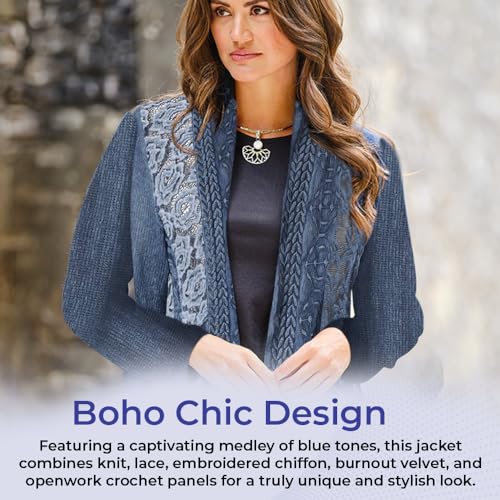 Shades of Blue Jacket, Women’s Boho Lightweight Coat, Open Front Cardigan with Long Sleeves, Dressy or Casual Fashion2