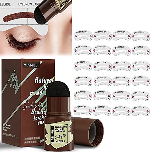 Eyebrow Stamp Stencil Kit Eyebrow Powder Stamp One Step Eyebrow Stamp Shaping Kit Adjustable Brow Stamp Shaping Eyebrow Definer Waterproof Makeup Tools with 24 Reusable Eyebrow Stencils(Black-brown)