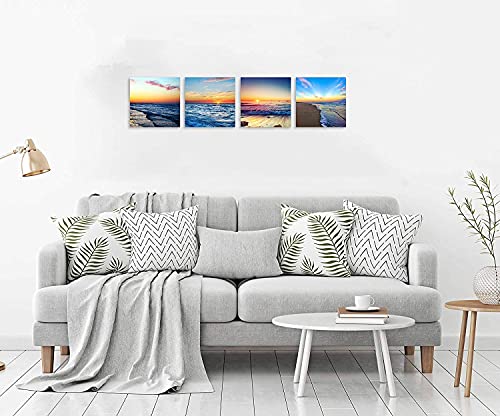 Tutubeer Beach Sunset Wall Art Beach Canvas Sea Sunset Sunset Beach Wall Art Ocean Canvas Prints Wave Canvas Stretched And Framed Pictures Paintings Artwork For Living Room Home Decor,4 Pcs/Set #TOP2