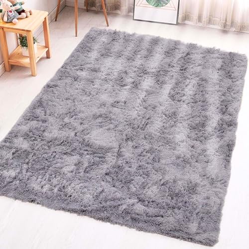 Aspire Homeware Rugs Living Room - Grey Area Rugs for Bedroom Anti Slip - Super Soft Fluffy Large Shaggy Rug Thick Pile Non Shedding, 80cm x 150 cm