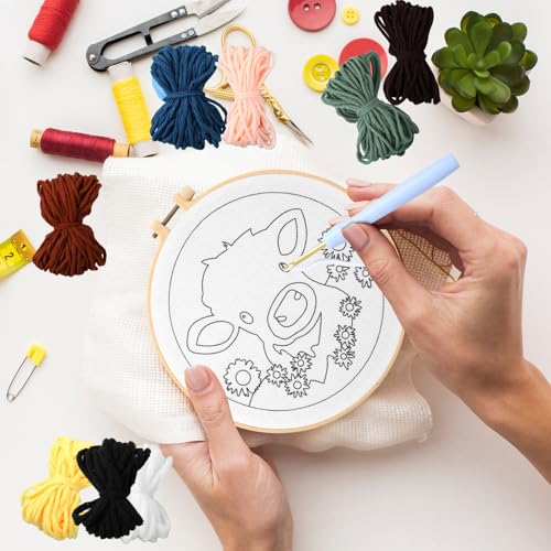 Image of SmoothNovelty Cow DIY Punch Needle Kits for Beginners with Hoop Embroidery Fabric Instructions Thread Punch Needle Craft Set Easy for Starter Adults and Children Gift Decoration, 20x20cm-4