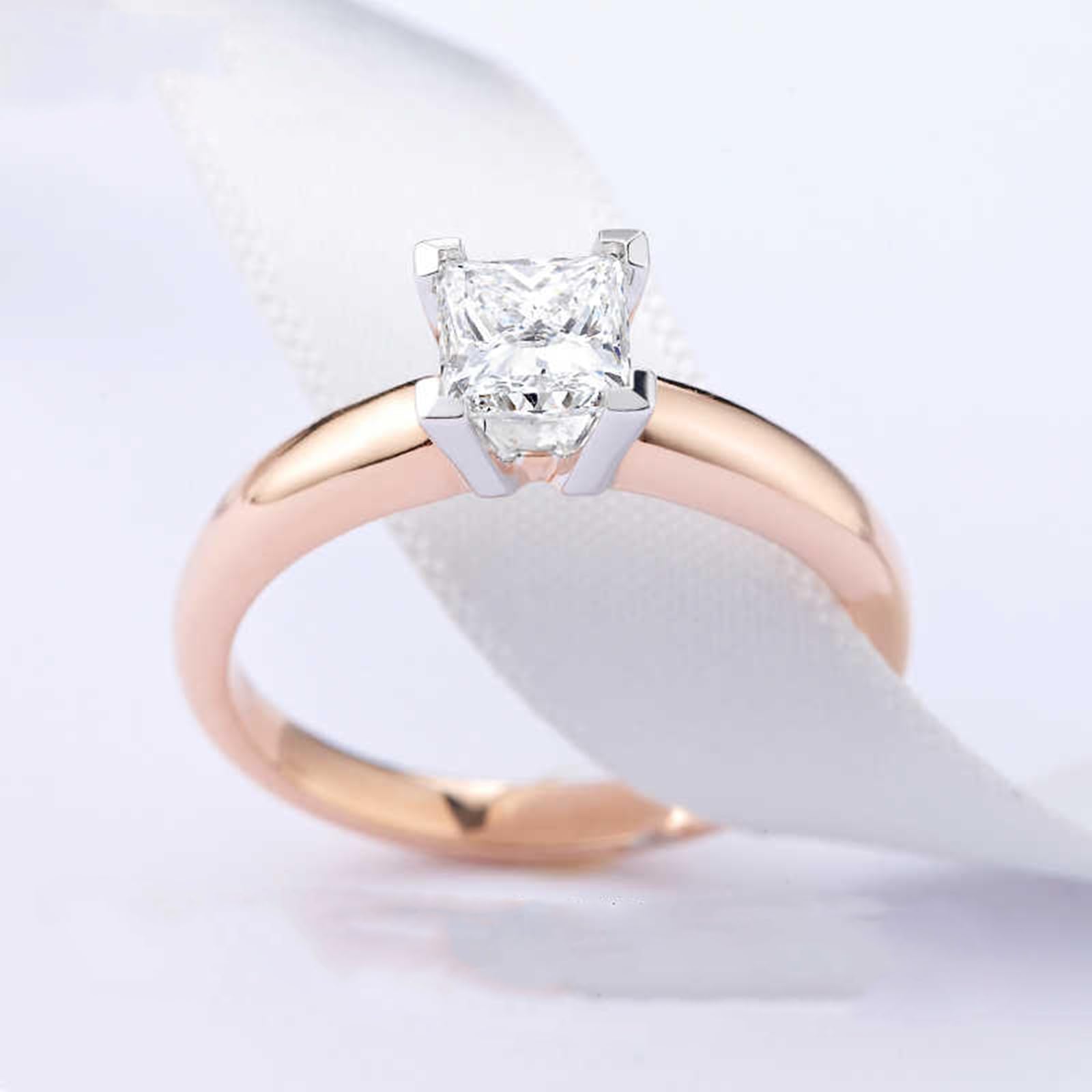 Anillo de oro rosa de 18 quilates, oro blanco y rosa con diamantes cultivados en laboratorio, alianzas de boda para mujer