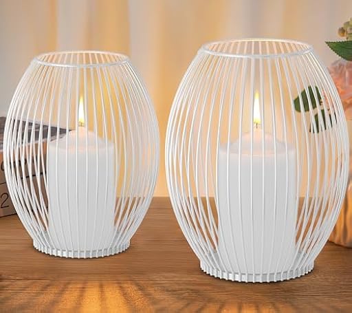 GoMaihe Juego de 2 candelabros decorativos para salón, dormitorio, baño, portavelas para velas, decoración de mesa, Navidad, boda, metal, apertura y cierre, blanco | Ya disponible en tu tienda friki favorita! En mundofriki.es!