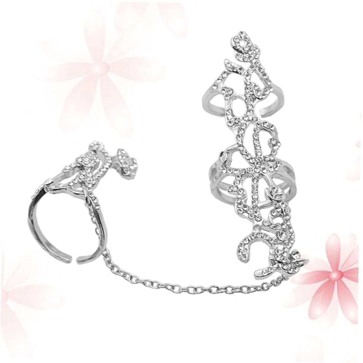 OATIPHO Women's Fashion Rings Rose Flower Hollow Diamond Ring Adjustable Size Silver 8494